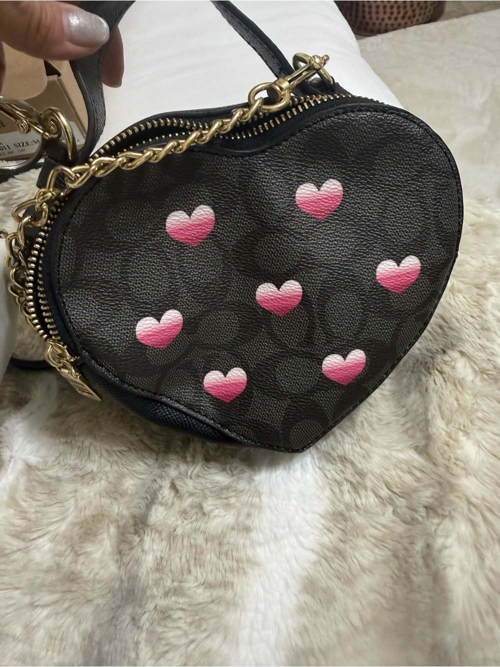 Coach Heart-Shaped Crossbody Bag in Black with Pink Hearts